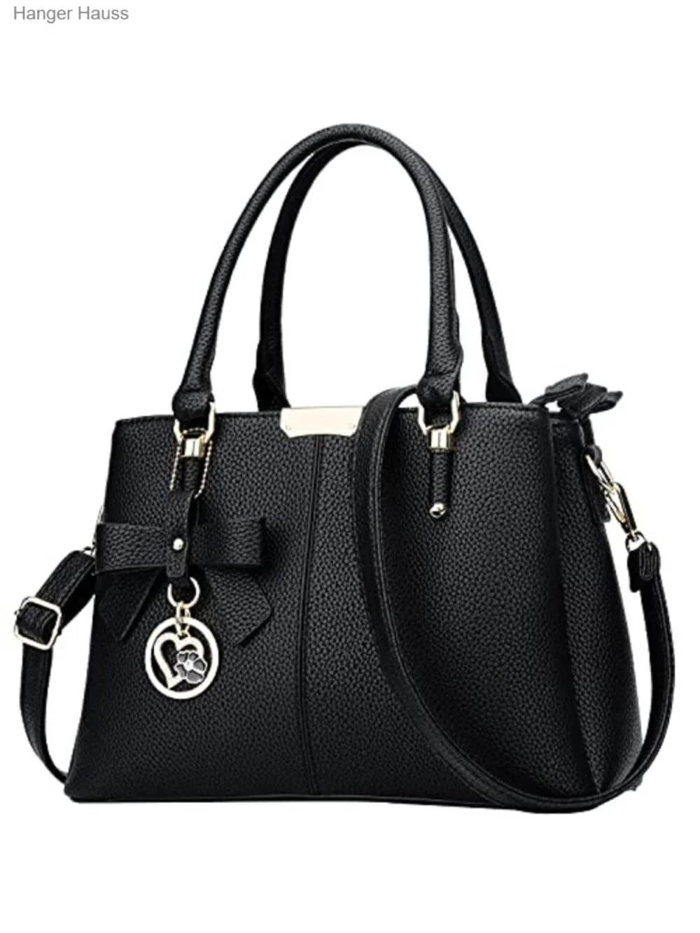 PU Leather Top Handle Satchel Bag with 3 Zippered Compartments, Medium Size,